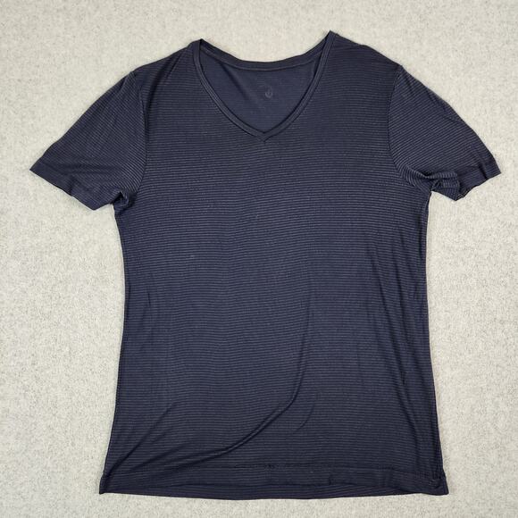 Lululemon Shirt Mens Size Small V Neck Tee Navy Blue Pin Stripe - Picture 1 of 6